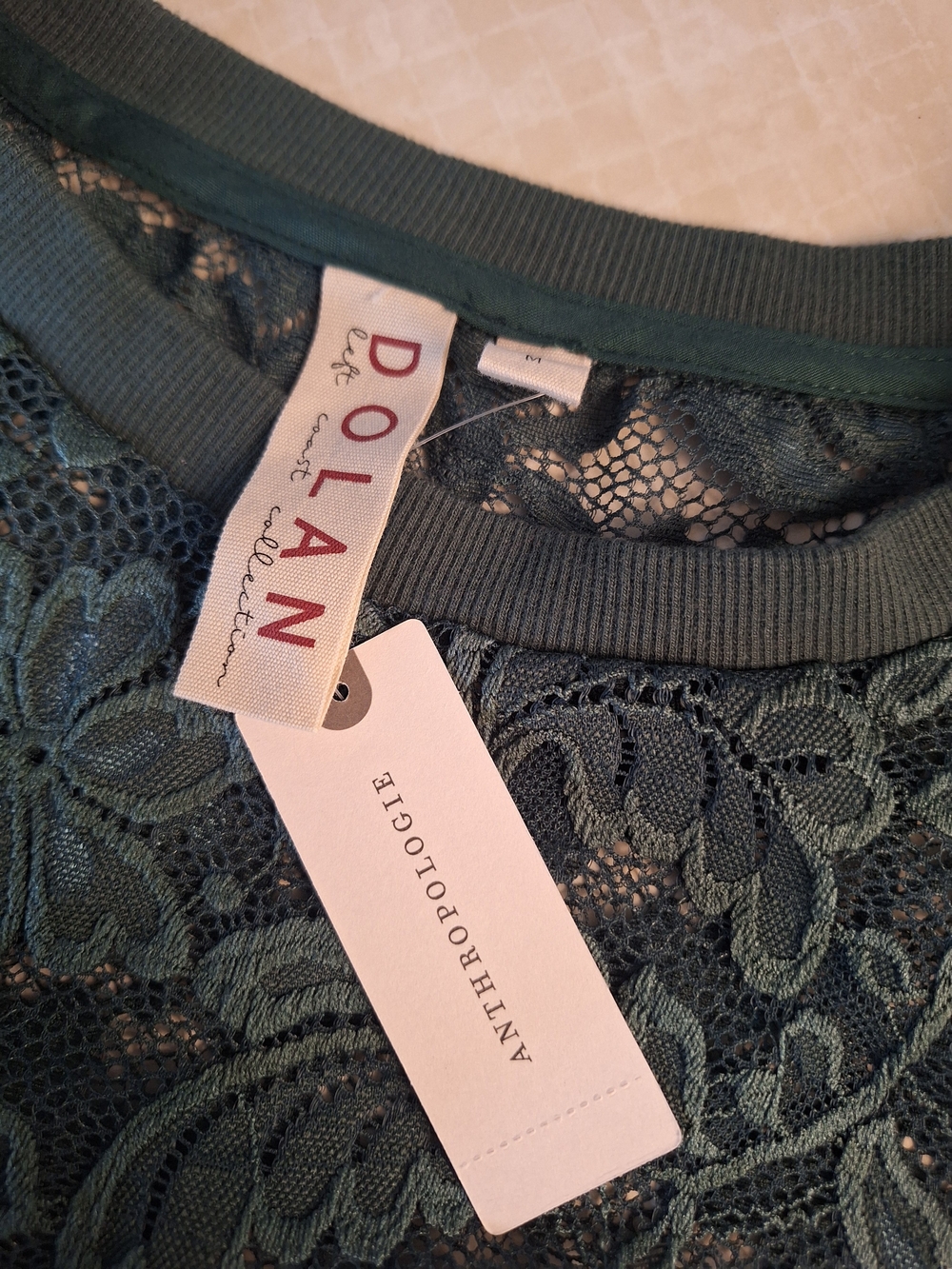 Anthropologie Teal Floral Lace Short-Sleeve Top - Picture 3 of 5